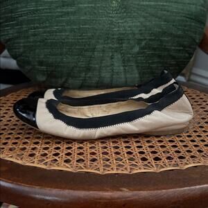 J Crew Mila Black & Tan Cap Toe Ballet Flats